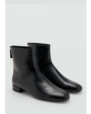 Mango Leather Round Toe Ankle Boot - Black