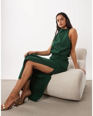 ASOS Draped Structured Midi Dress With Split - Black