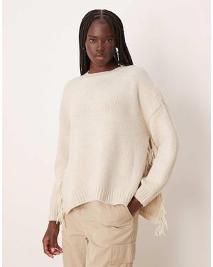 Vila Jersey Color Crema De Punto Con Detalle De Flecos De -Blanco - Neutro