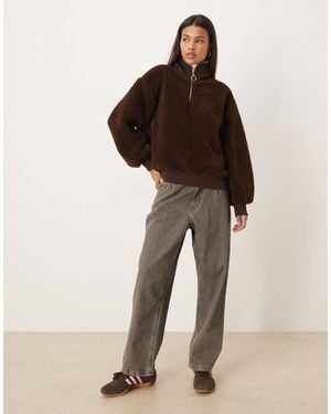 ASOS Borg Oversized Zip Through Top With High Neck - Brown