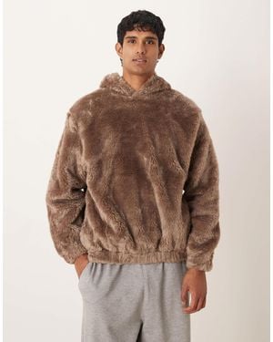 ASOS Oversized Faux Fur Hoodie - Brown