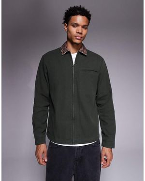 ASOS Oversized Shirt With Contrast Leopard Collar - Grey