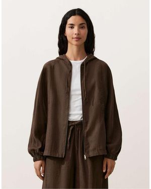 Oysho 100% Linen Striped Hooded Jacket - Brown