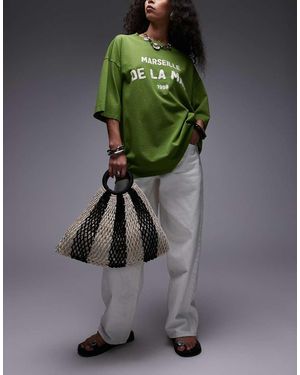 TOPSHOP Gemma Stripe Crochet Grab Bag - Green