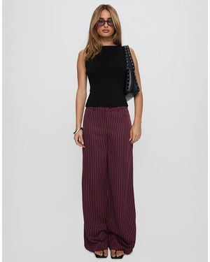 Princess Polly Pantalones De Sastre Burdeos De Talle Medio Y Pernera Ancha Con Raya Diplomática Lorenne De -Rojo - Morado