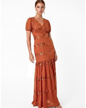 Maya Embellished Short Sleeve Maxi Dress - Red