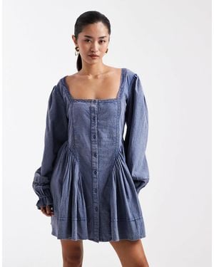 Miss Selfridge Long Sleeve Chambray Mini Dress - Blue