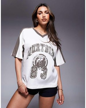 Courtside Graphic Detail Contrast Panel Oversized T-shirt - Grey