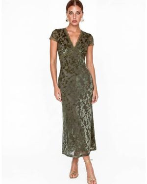 Maya Floral Velvet Devore V Neck Midaxi Dress - Green