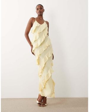 Vero Moda Bias Cut Ruffle Cami Maxi Dress - Natural