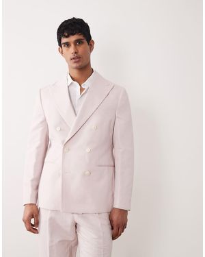 ASOS Slim Linen Rich Double Breasted Suit Jacket - Pink