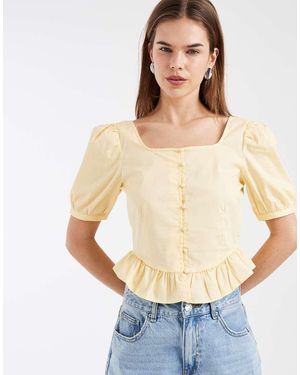 Vero Moda Poplin Puff Sleeve Milkmaid Style Crop Top - Natural