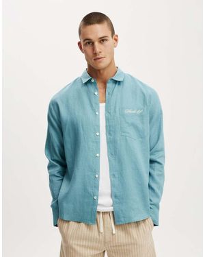 Cotton On Relaxed Linen Long Sleeve Shirt - Blue