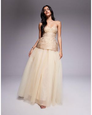 ASOS Bandeau Corset Jacquard Maxi Dress With Full Skirt - Natural