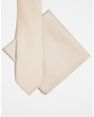 ASOS – satin-krawatte und einstecktuch im set - Natur