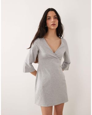 ASOS 3/4 Sleeve With V Neck Mini Dress - Natural
