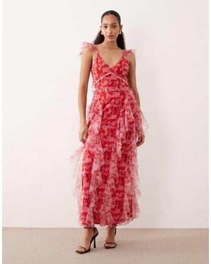open lace back dress Beaded-Bodice Long Tulle A-Line Prom Dress