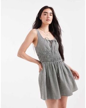 Daisy Street Shirred Waist Detail Mini Dress - Grey