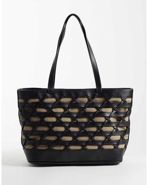 ASOS Maxi Borsa Nera Intrecciata A Contrasto Con Fodera Neutra - Nero