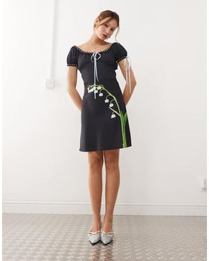 Tyler McGillivary Lily Of The Valley Ribbon Detail Midi Dress - Natural