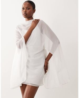 ASOS High Neck Drape Front Extreme Cape Sleeve Mini Dress - Natural
