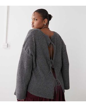 Noisy May Maglione Double-Face Color Antracite Allacciato Sul Davanti - Grigio