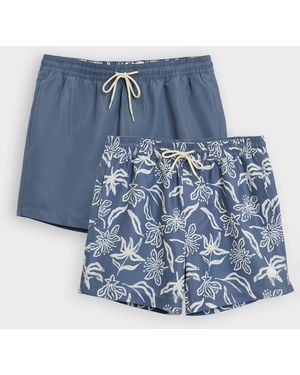 Threadbare 2-Pack Tropical Print Quick Dry Swim Shorts - Blue