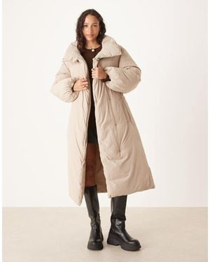 ASOS Funnel Neck Longline Puffer Jacket - Natural