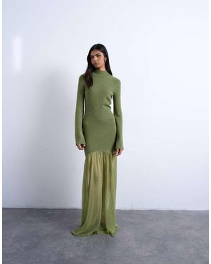 TOPSHOP Vestido Verde Con Falda De Corte Amplio De Punto De