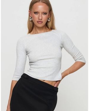 Princess Polly Elaia Cotton Rich Slash Neck 3/4 Sleeve Top - White