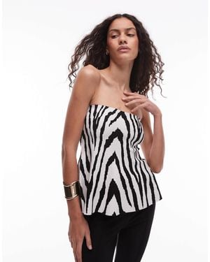 Mango Zebra Print Knitted Bandaeu Top - White