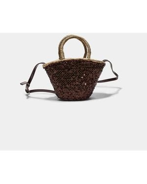 Stradivarius Mini Sequinned Basket Bag - Brown