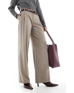 Bershka Low Rise Wide Leg Tailored Pants - Grey