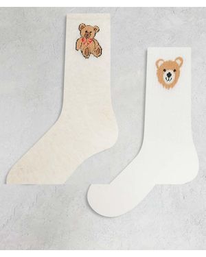 ONLY Set Van 2 Paar Sokken Met Teddybeer-Borduursel - Wit