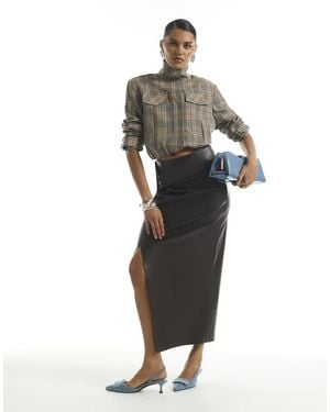 River Island Faux Leather Side Twist Midi Skirt - Brown