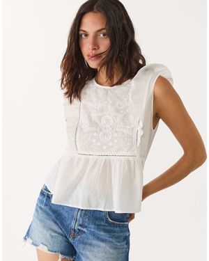 Stradivarius Top brodé à volants - Blanc
