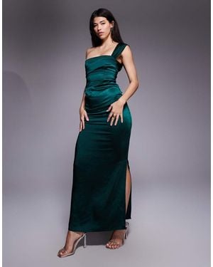 Vesper Draped Detail Bardot Satin Maxi Dress - Blue