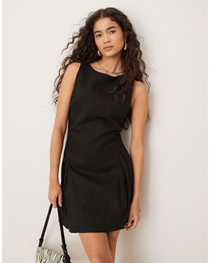 Mango Linen Mix Drop Waist Mini Dress - Black