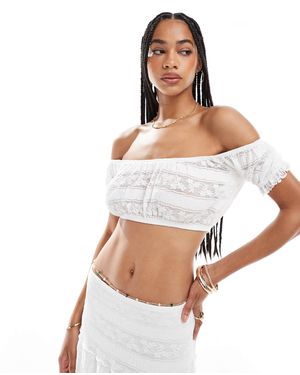 Pull&Bear Lace Bardot Top Co-Ord - White