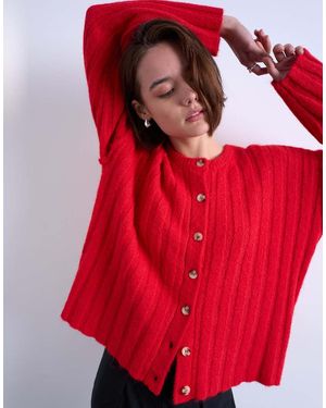 TOPSHOP Knitted Wider Rib Cardigan - Red