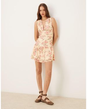 ASOS V Front Ruched Hanky Hem Mini Dress - Natural