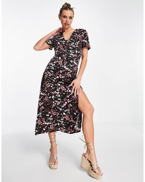 Missguided Robe mi-longues à manches courtes - fleuri - Noir