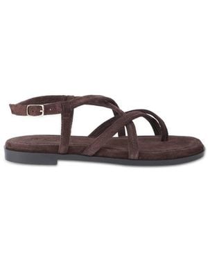 OFF THE HOOK Natalie Suede Leather Strappy Flat Sandals - Brown