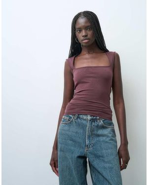 JJXX Top De Cuello Cuadrado En Marrón Fudge - Rojo
