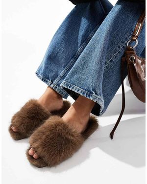 ASOS Ziva Tipped Fur Mule Slippers In - Blue