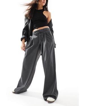 Pull&Bear Wide Leg Tailored Pants With Tie Waist - Black
