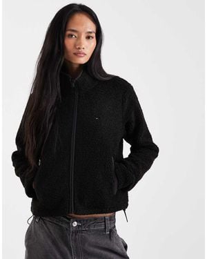 Tommy Hilfiger Flag Logo Teddy Zip Up Coat - Black