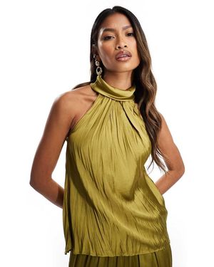 River Island Plisse Satin Halterneck Top Co-ord - Green