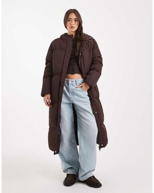 Threadbare Lange Gewatteerde Jas Met Capuchon - Blauw