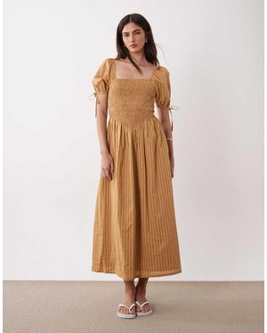 Wednesday's Girl Shirred Balloon Sleeves Midaxi Dress - Natural